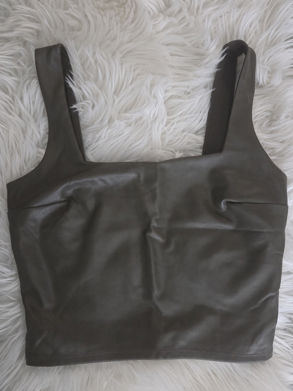 Express Faux Leather Square Neck Crop Top - Green